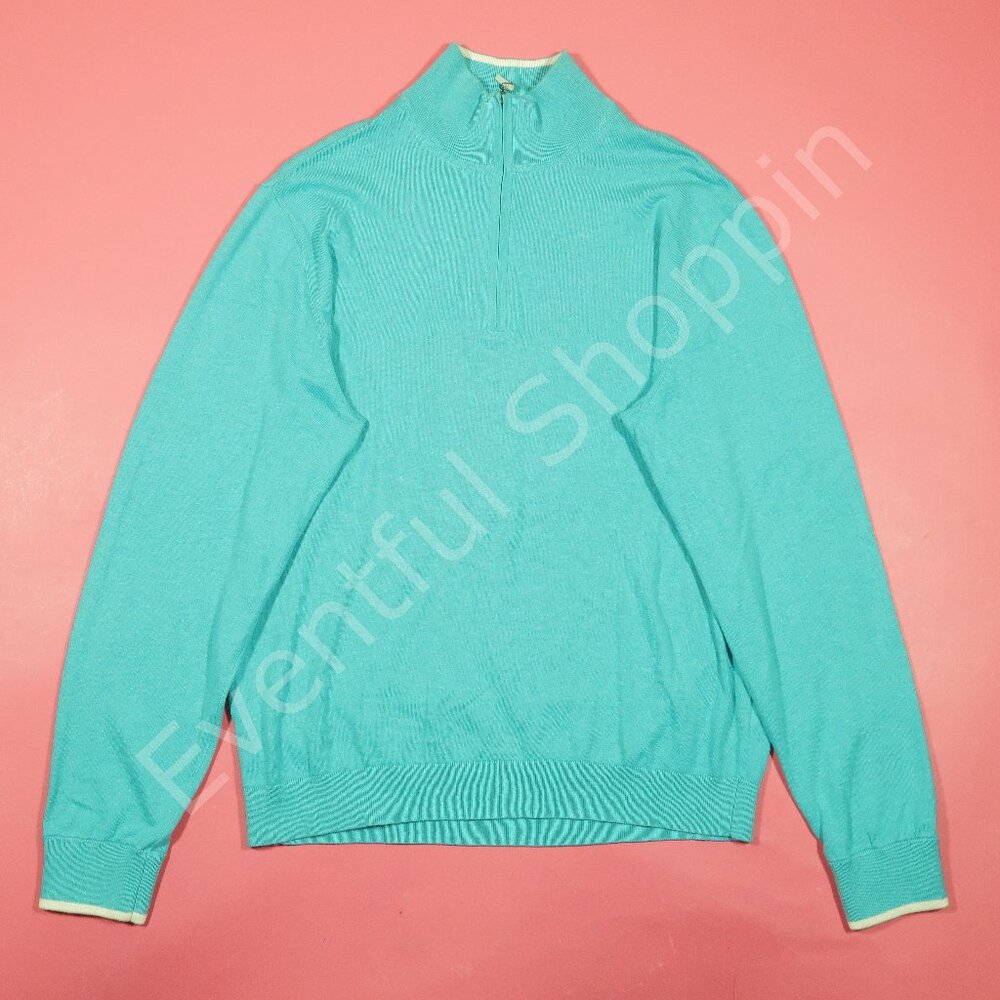 Robert Graham Pullover Mens Large Seafoam Green Cotton Silk Cashmere Sweater Zip - Picture 2 of 7